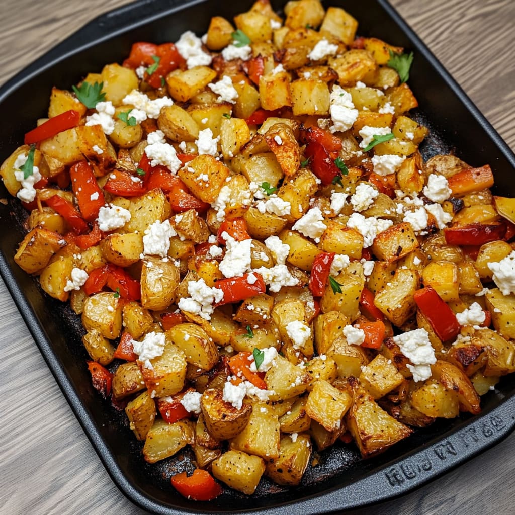 Greek Roasted Potatoes With Peppers &amp; Feta