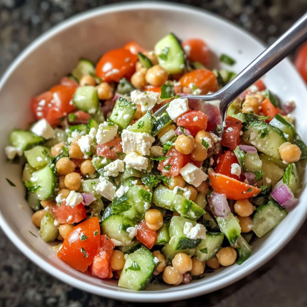 Healthy Chickpea Cucumber Salad with Feta &amp; Tomatoes