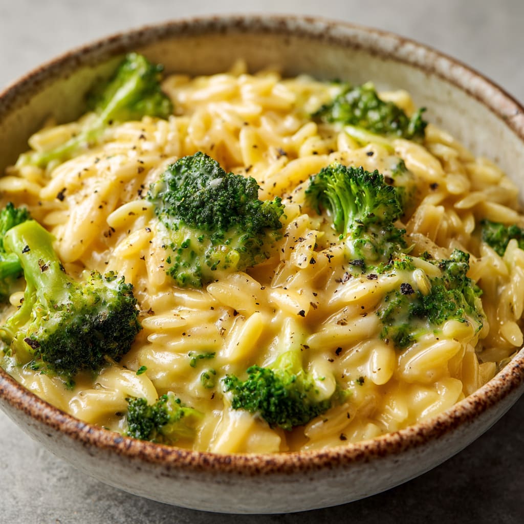 Creamy One-Pot Broccoli Cheddar Orzo