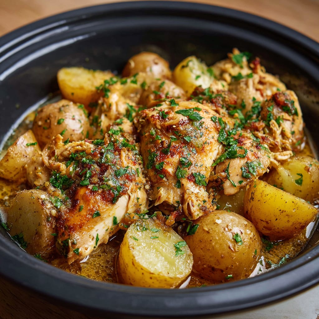 Garlic Parmesan Crockpot Chicken and Potatoes