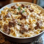 Beef and Bowtie Pasta with Alfredo Sauce