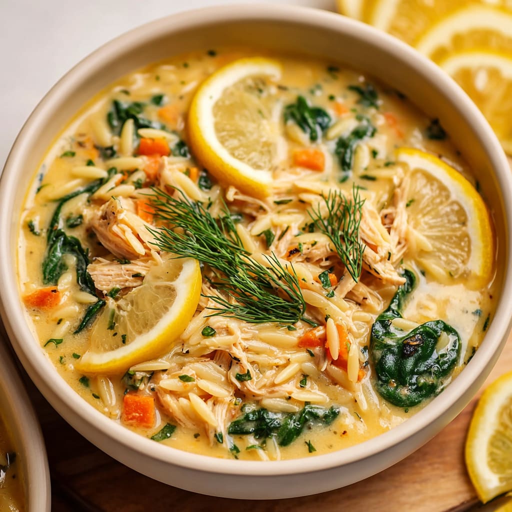 Crockpot Creamy Lemon Chicken Orzo Soup