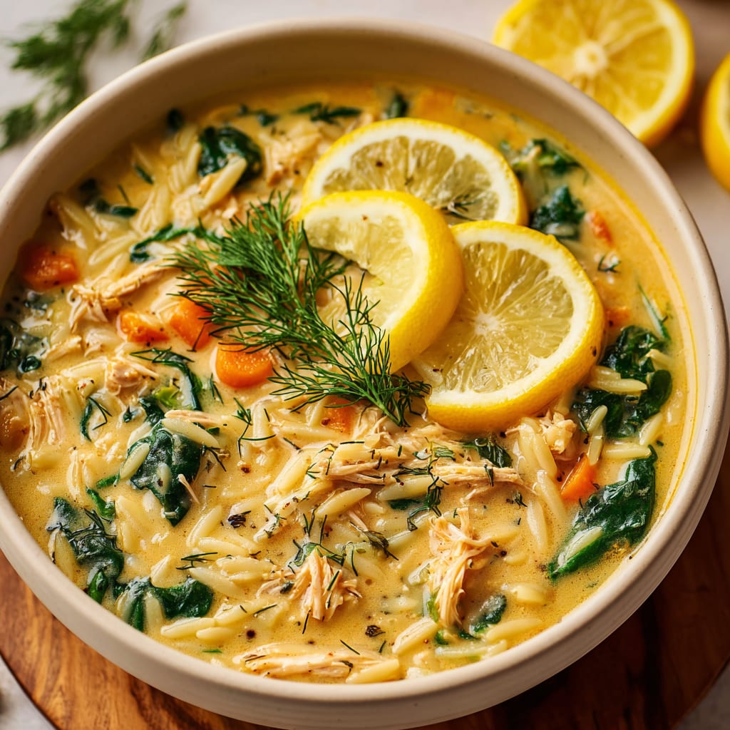 Crockpot Creamy Lemon Chicken Orzo Soup