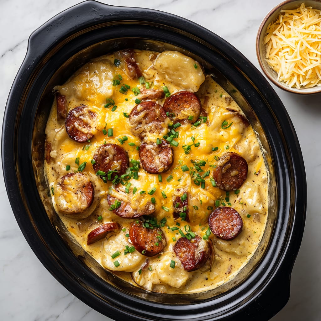 Crockpot Pierogi Casserole with Kielbasa