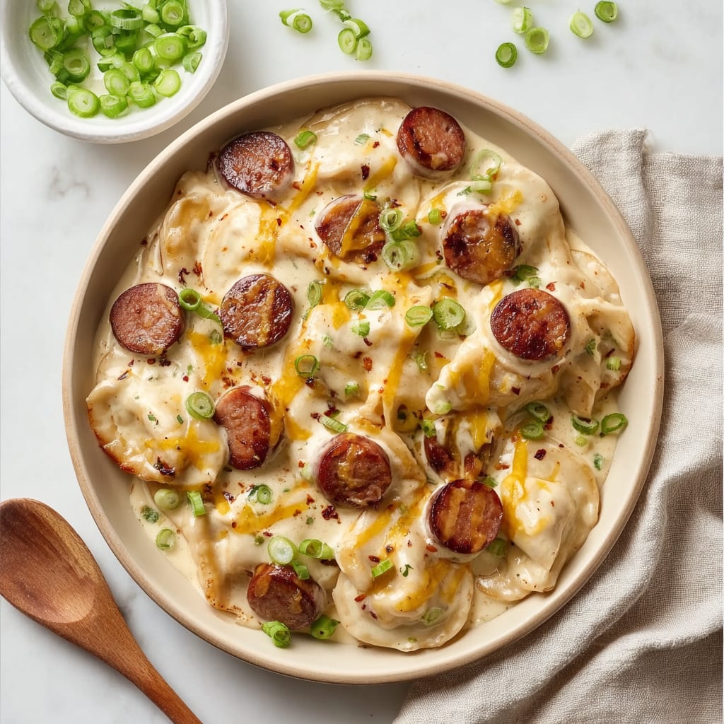 Crockpot Pierogi Casserole with Kielbasa