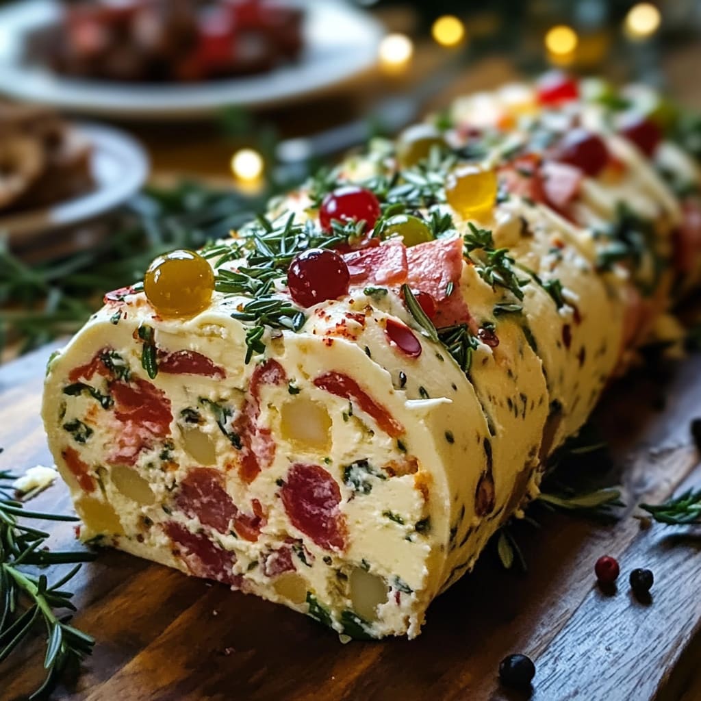 Festive Holiday Antipasto Cream Cheese Log