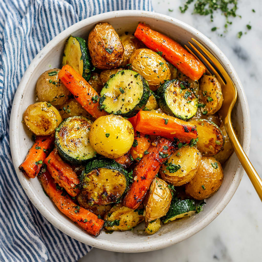 Garlic Herb Roasted Potatoes Carrots and Zucchini