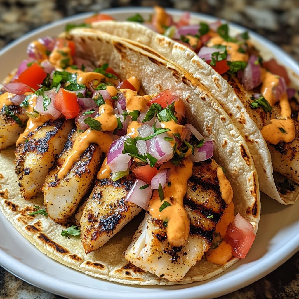 Grilled Fish Tacos with Spicy Mayo