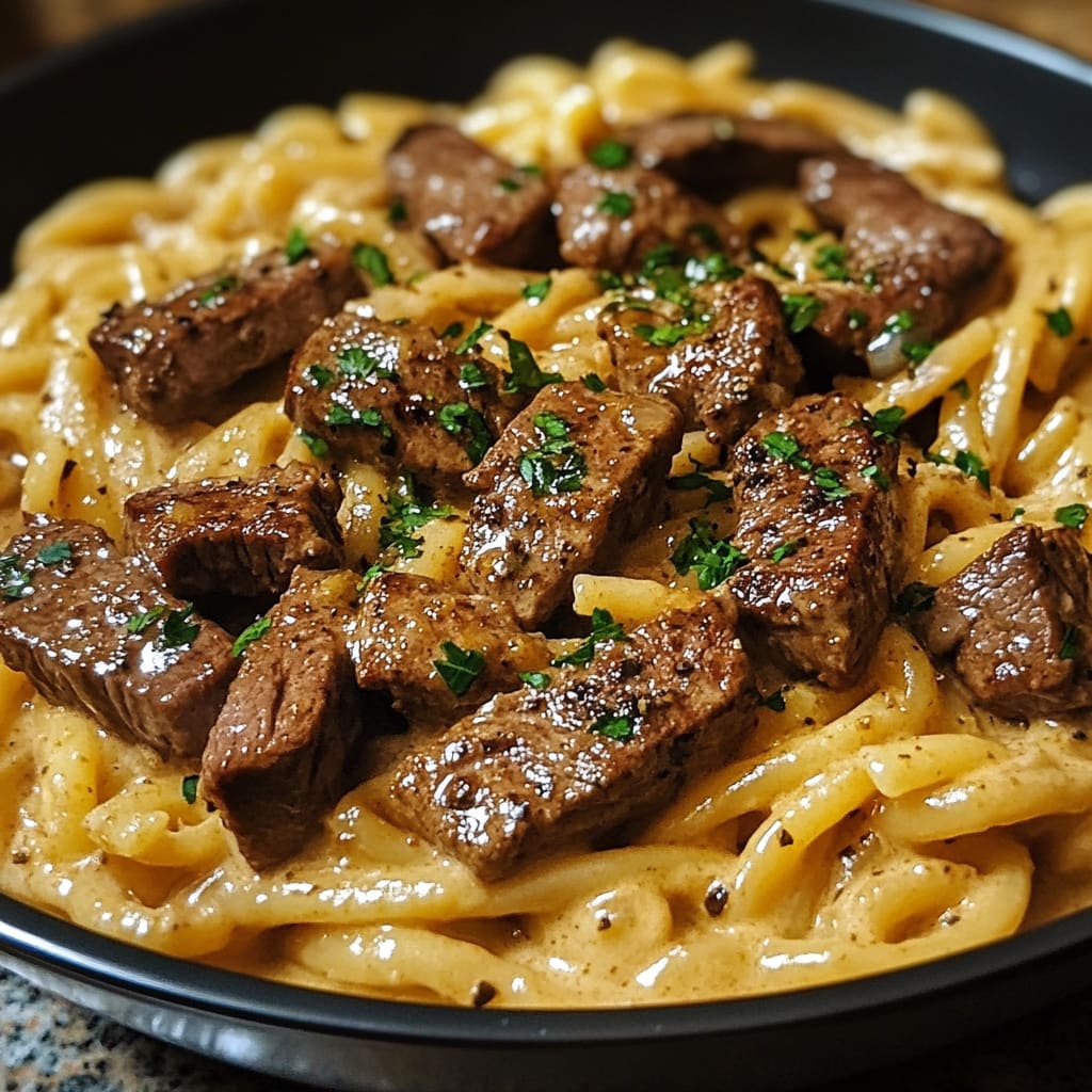 One Pot Creamy Spicy Garlic Butter Steak & Pasta