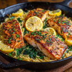 One Skillet Salmon with Lemon Orzo