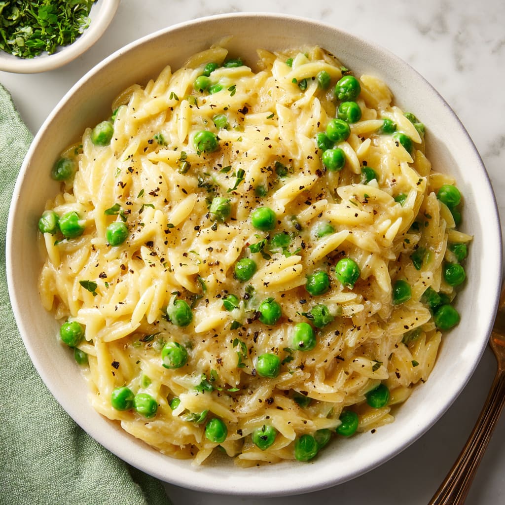 Parmesan Orzo and Peas