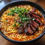 Spicy Korean Ramen with Grilled Beef