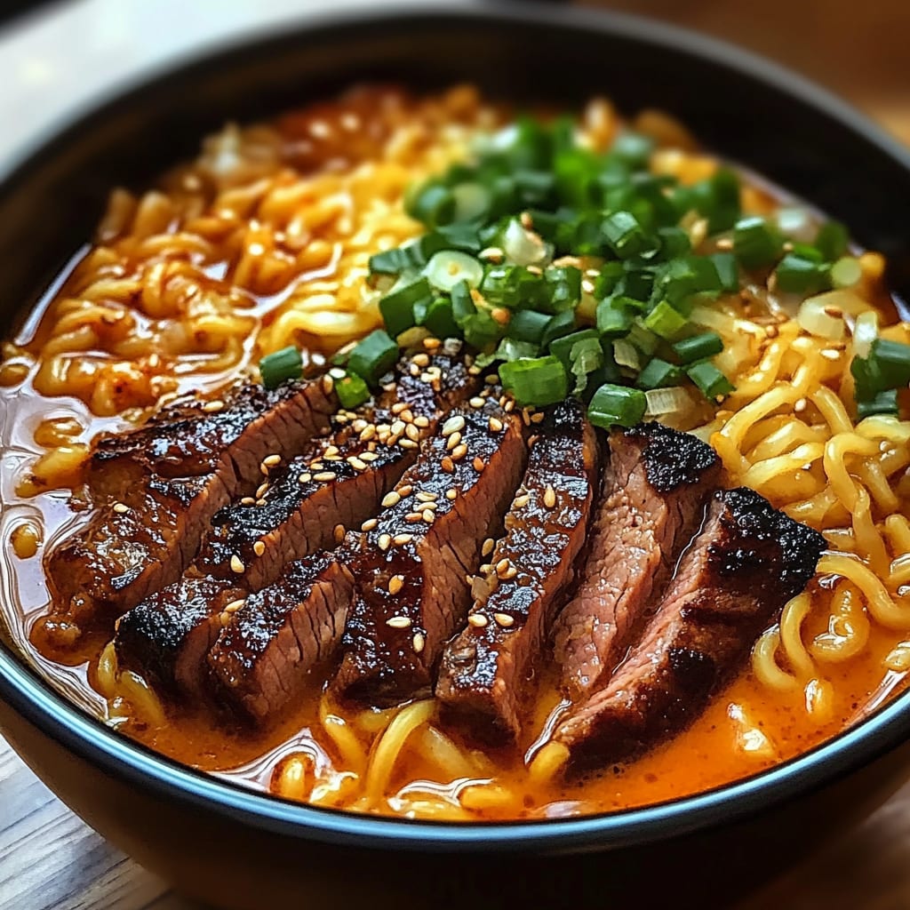 Spicy Korean Ramen with Grilled Beef