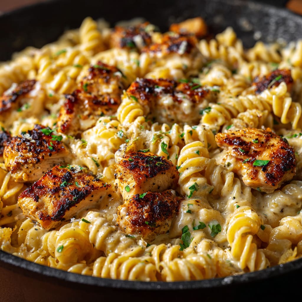 Cheesy Cajun Garlic Chicken Rotini Skillet Recipe