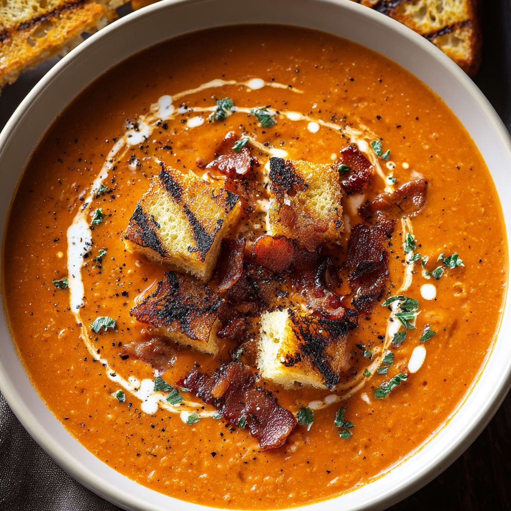 Creamy Tomato Bisque with Grilled Cheese Croutons