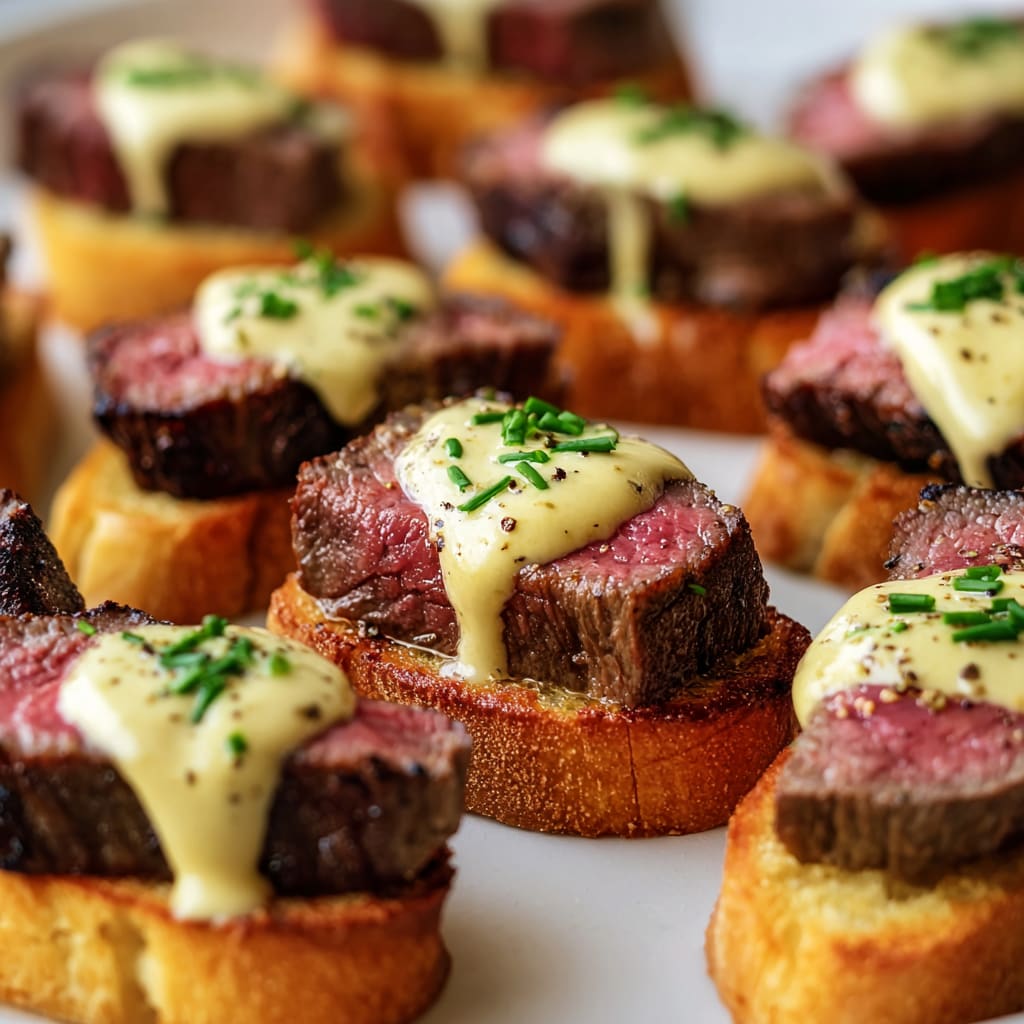 Grilled Beef Tenderloin Crostini with Béarnaise Sauce