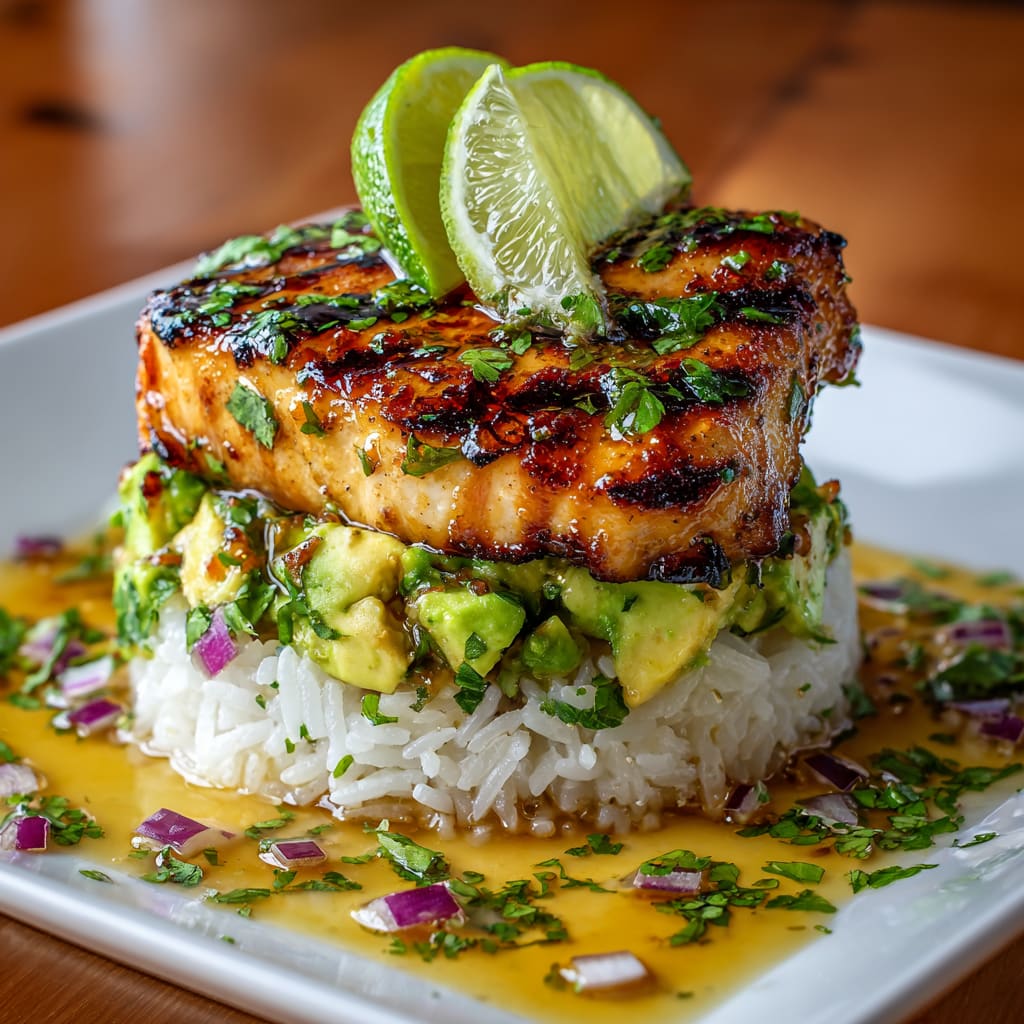 Honey Lime Chicken &amp; Avocado Rice Stack