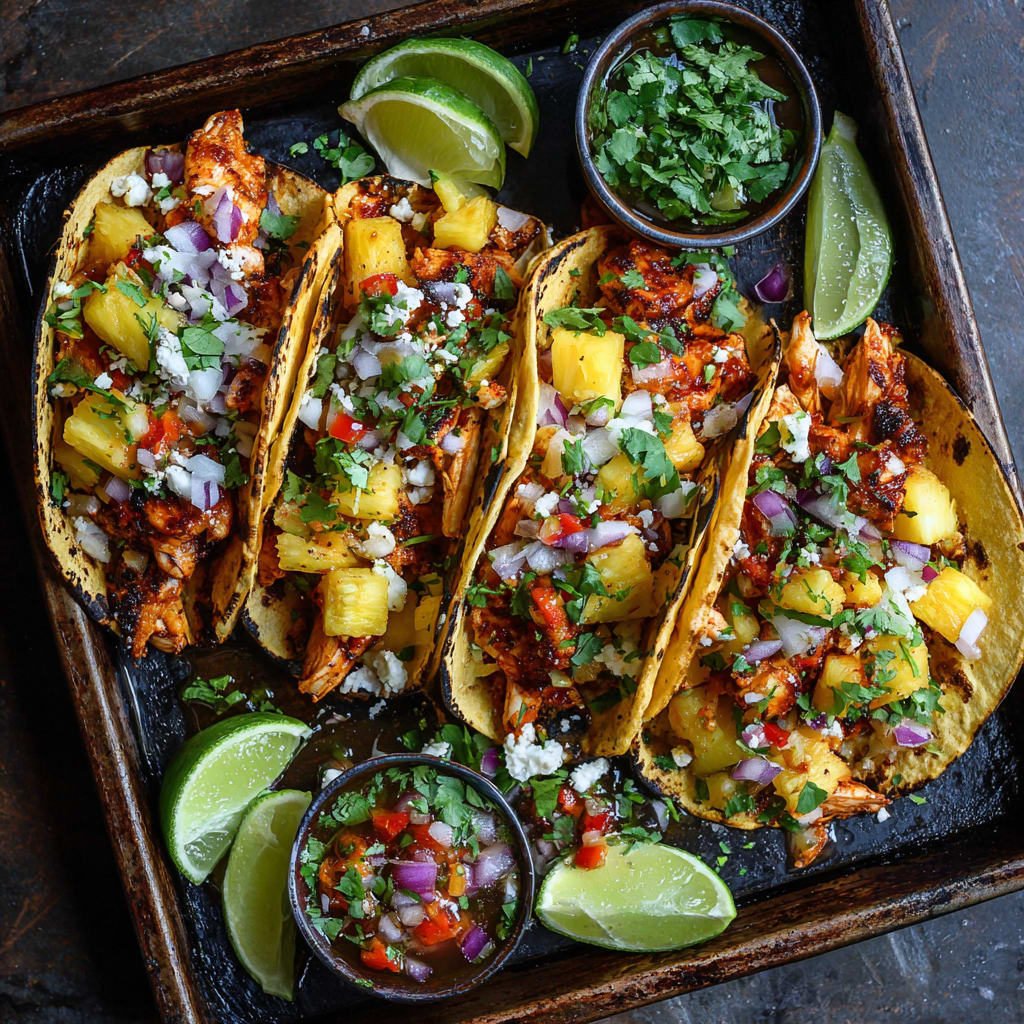 One Pan Chicken and Pineapple Tacos