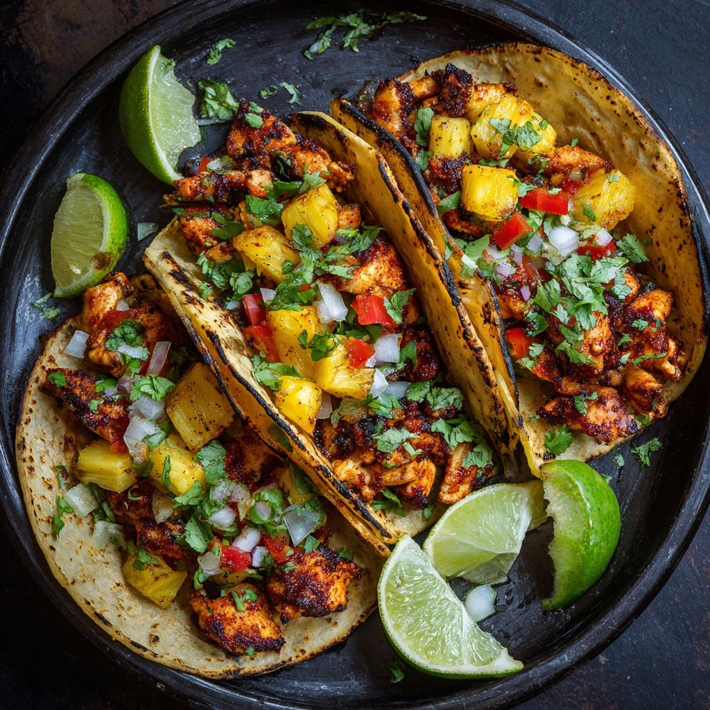 One Pan Chicken and Pineapple Tacos