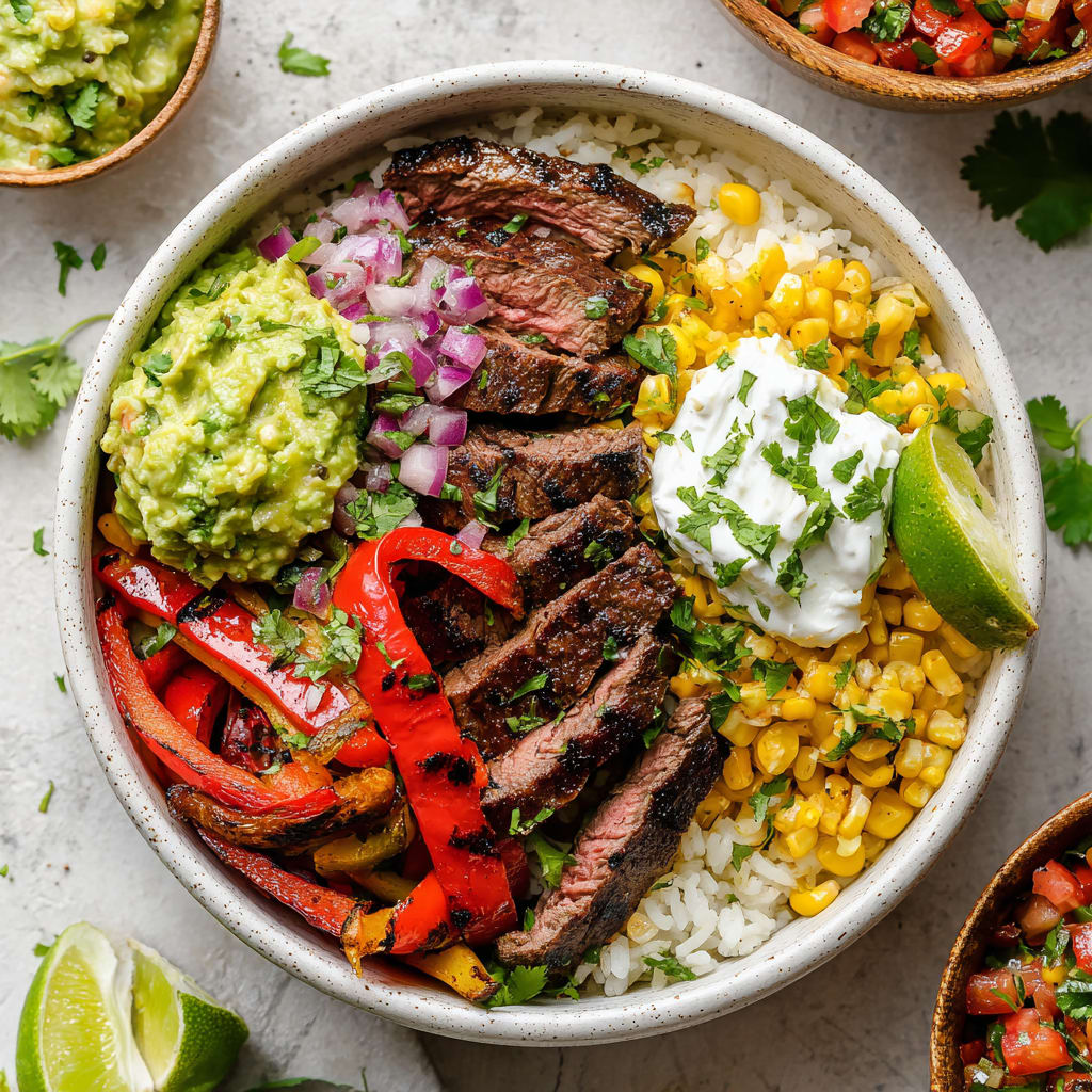 Steak Fajita Bowl + Corn Salsa